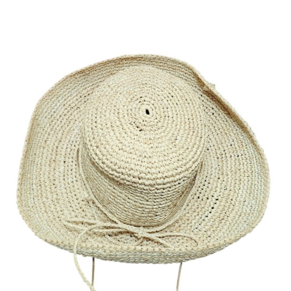 Scala Collection Women Straw Sun Hat Wide Brim Natural Raffia OneSize Chin Strap - Picture 5 of 8